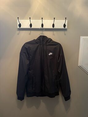 Nike Black Hooded Windbreaker with White Logo